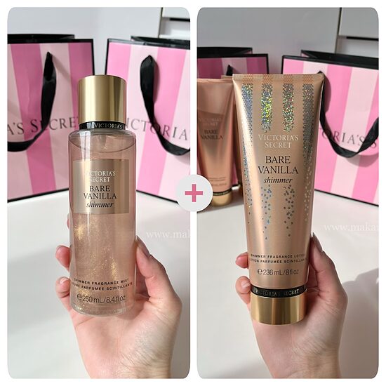 Victoria’s Secret Shimmer Bare vanilla komplekts ar spīdumiem